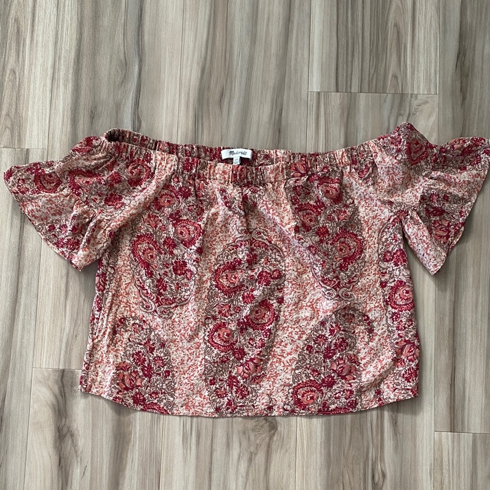 Madewell XXS Floral Off-Shoulder Crop Top